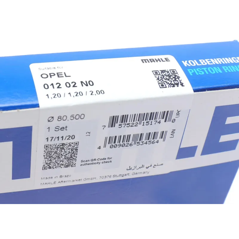 Кільця поршневі MAHLE 012 02 N0 для Opel Vectra B 1995-2003, 80.50мм STD