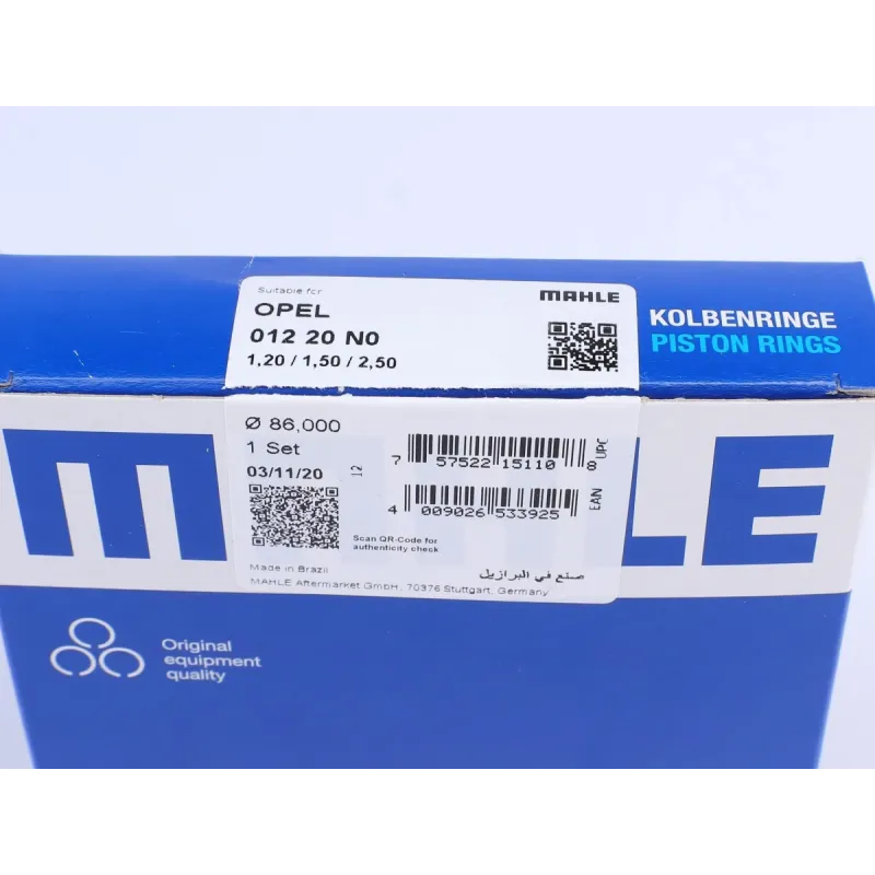 Комплект поршневих кілець MAHLE 012 20 N0 для Opel Astra G/H, Vectra B/C 2.0/2.2 86.00mm STD