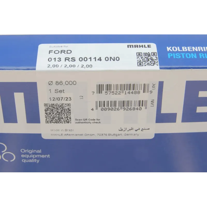 Комплект поршневих кілець MAHLE 013 RS 00114 0N0 для Ford Transit 2.2 TDCi, 86.00mm STD