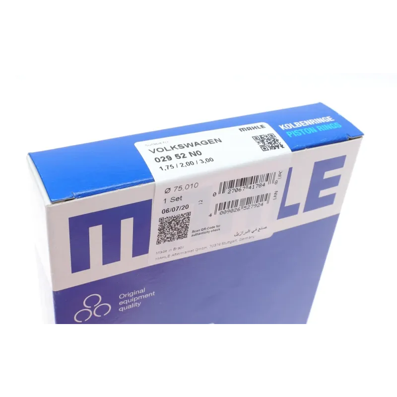 Комплект поршневих кілець MAHLE 029 52 N0 для VW Polo/Golf II/Jetta II 1.0/1.3i 82-94 (75.01mm/STD)