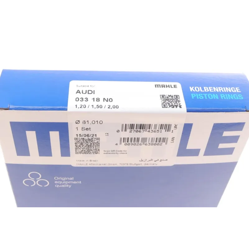 Комплект поршневих кілець MAHLE 033 18 N0 для Audi A6 C6 2.4 2004-2008 (81.01мм/STD)