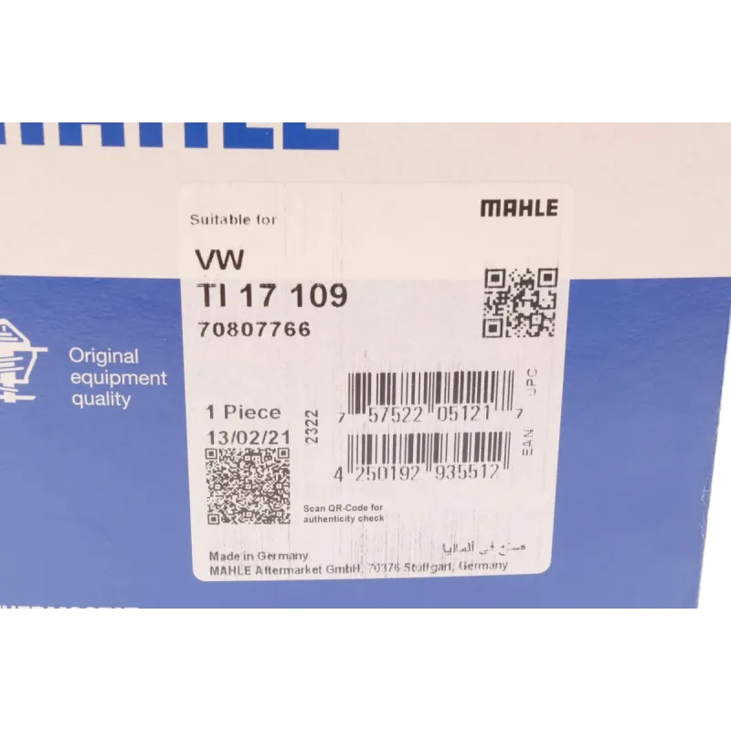 Термостат MAHLE TI 17 109 109°C для Audi A2, VW Golf IV 1.6 FSI 2002-2005