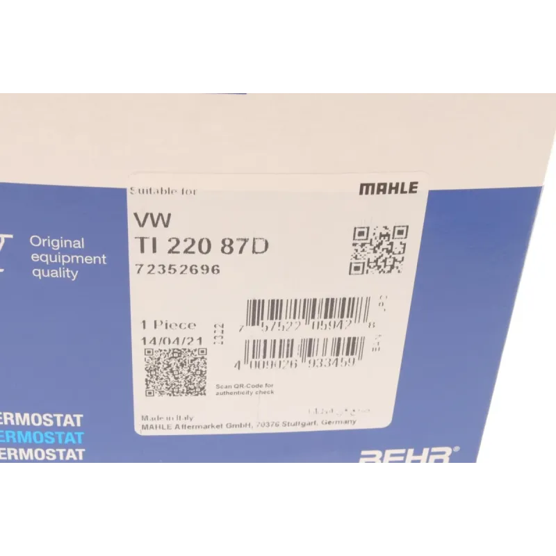 Термостат MAHLE TI 220 87D 87°C для VW Golf V/Passat/Polo 1.2-1.6 FSI