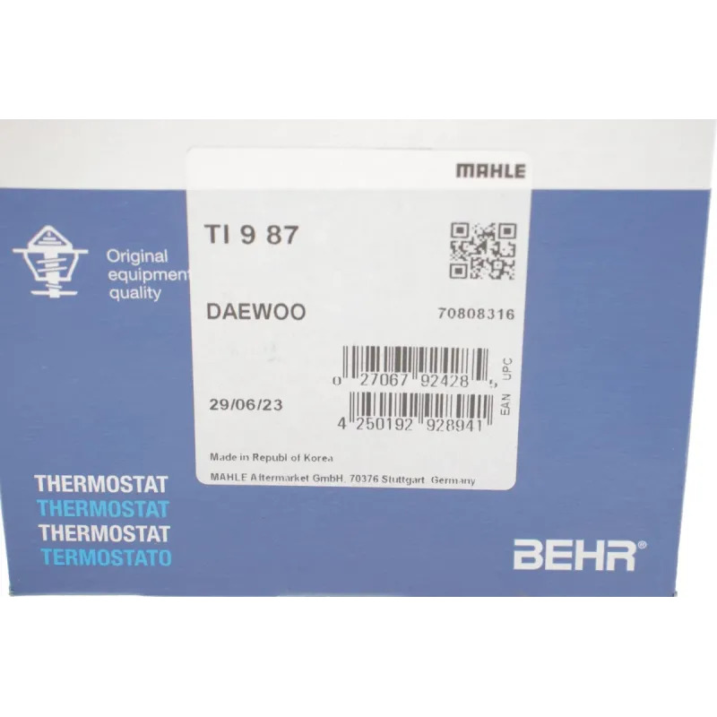 Термостат MAHLE TI 9 87 для Chevrolet Lacetti, Evanda, Nubira 1.4-2.0i 2000-, 87°C