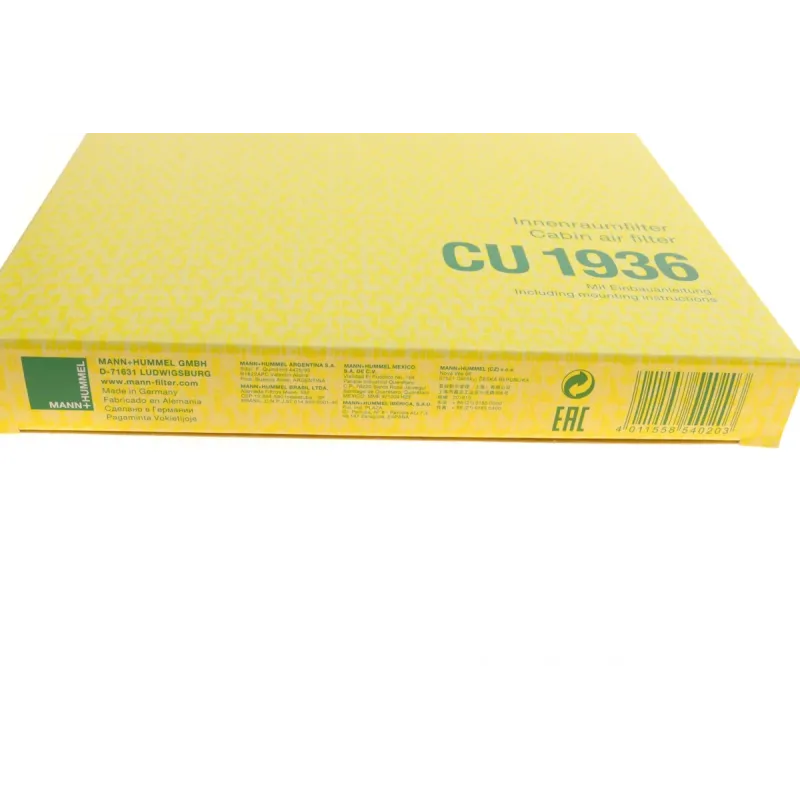 Фільтр салону MANN-FILTER CU 1936 для Nissan Qashqai, X-Trail 2007-2014, 265x190x20 мм