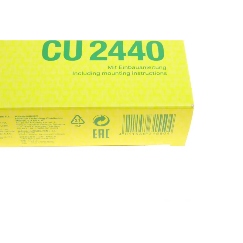 Фільтр салону MANN-FILTER CU 2440 для Ford Focus, Volvo C30/C70/S40/V50, 235x210x35 мм
