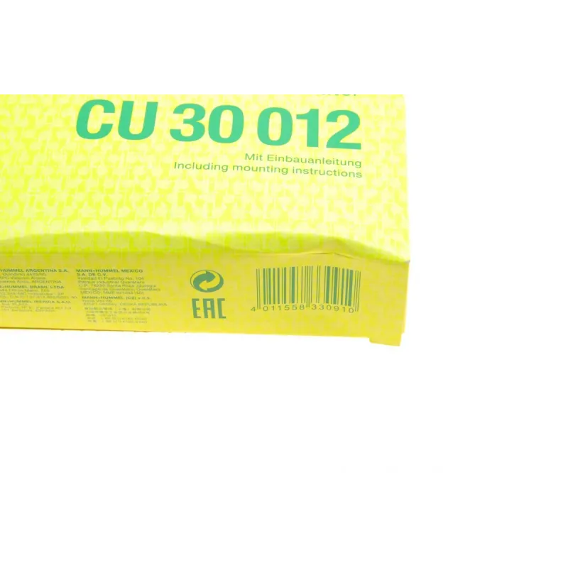 Фільтр салону MANN-FILTER CU 30 012 для Mercedes-Benz Sprinter 907/910, Vito W447, EQV W447, 206x300x36 мм