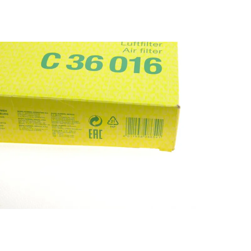 Фільтр повітряний MANN-FILTER C 36 016 для Mercedes-Benz C-Class (W205) / E-Class (W213) 1.5-2.0 2017-, 357x174x39 мм