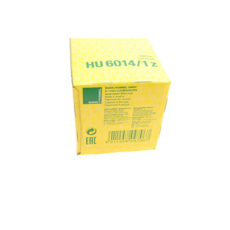 Фільтр масляний MANN-FILTER HU 6014/1 Z для BMW 1/2/3/4/5/6/7/X3/X4/X5 1.5/2.0 B37/B38/B47/B48/N47/B46 2014-, 134x53x22/15 мм