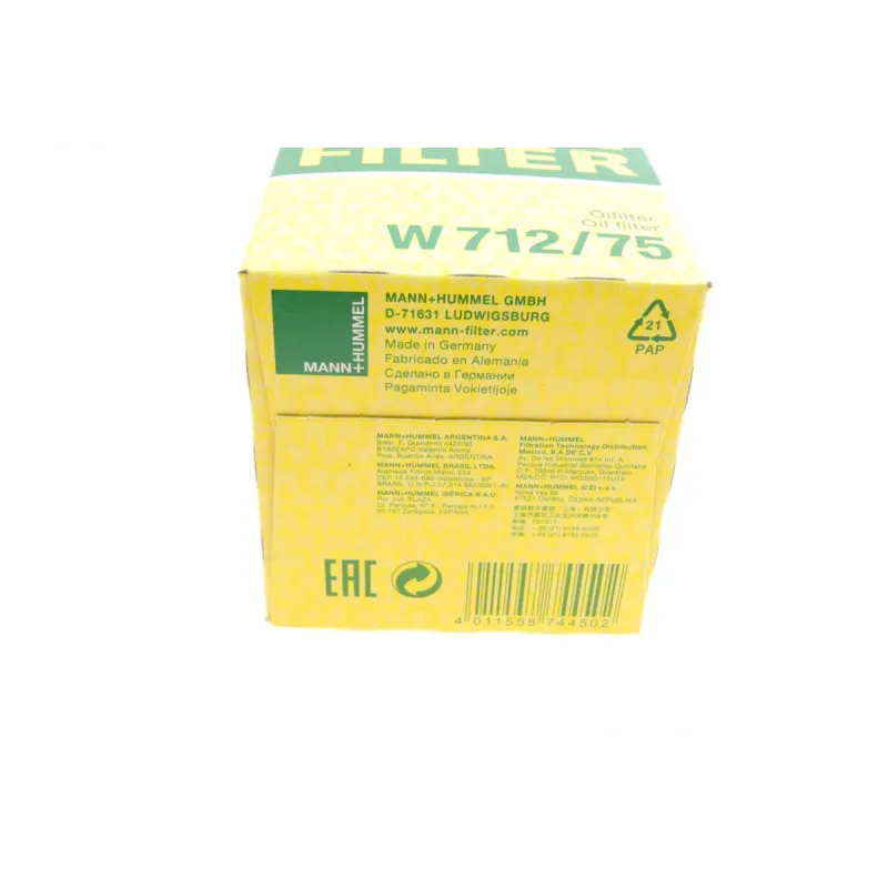 Фільтр масляний MANN-FILTER W 712/75 для Opel Astra G/H, Combo 1.4-2.0, Chevrolet Aveo 1.4-1.6, 76x79 мм