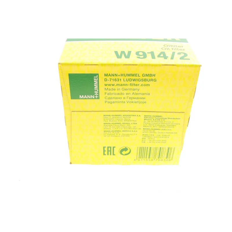 Фільтр масляний MANN-FILTER W 914/2 для Lada, Ford Sierra, Scorpio 2.0-2.9 1987-1998, 93 мм