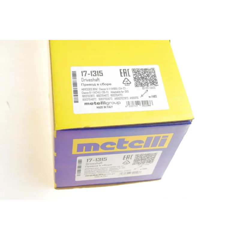 Піввісь передня права METELLI 17-1315 для Mercedes-Benz A-Class W169/B-Class W245 2004-2012 (25/27/950мм, ABS 30з)