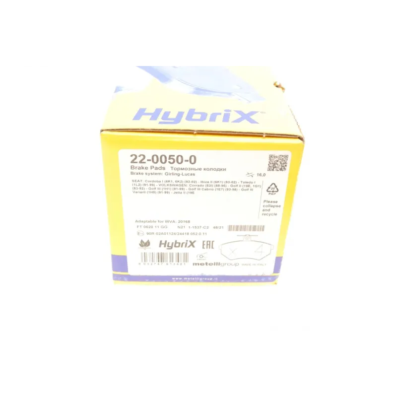 Колодки гальмівні передні METELLI 22-0050-0 для Seat Cordoba/Ibiza, VW Golf II/III, 16.0 мм