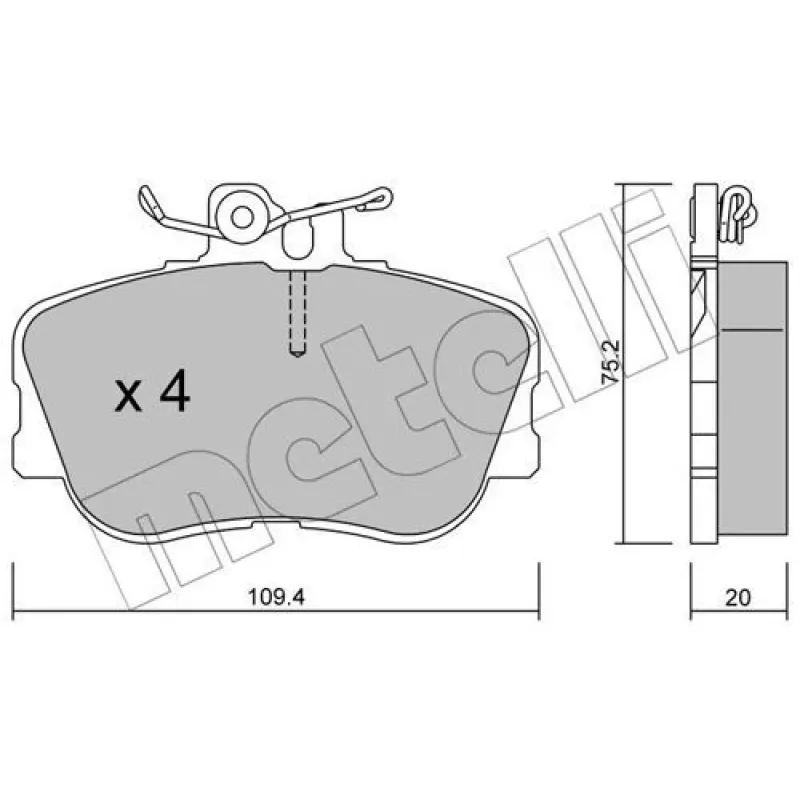 Колодки гальмівні передні METELLI 22-0158-0 для Mercedes-Benz C-Class W202/S202 1993-2001, 109.4x75.2x20 мм