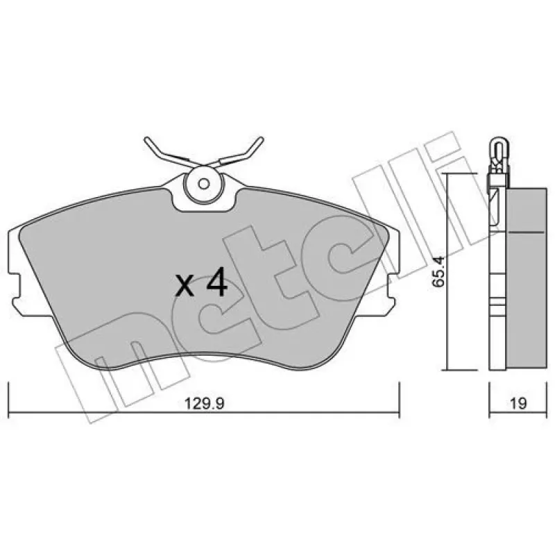 Колодки гальмівні передні METELLI 22-0164-0 для Volkswagen VW T4 1990-2003, 129.9x65.4x19 мм