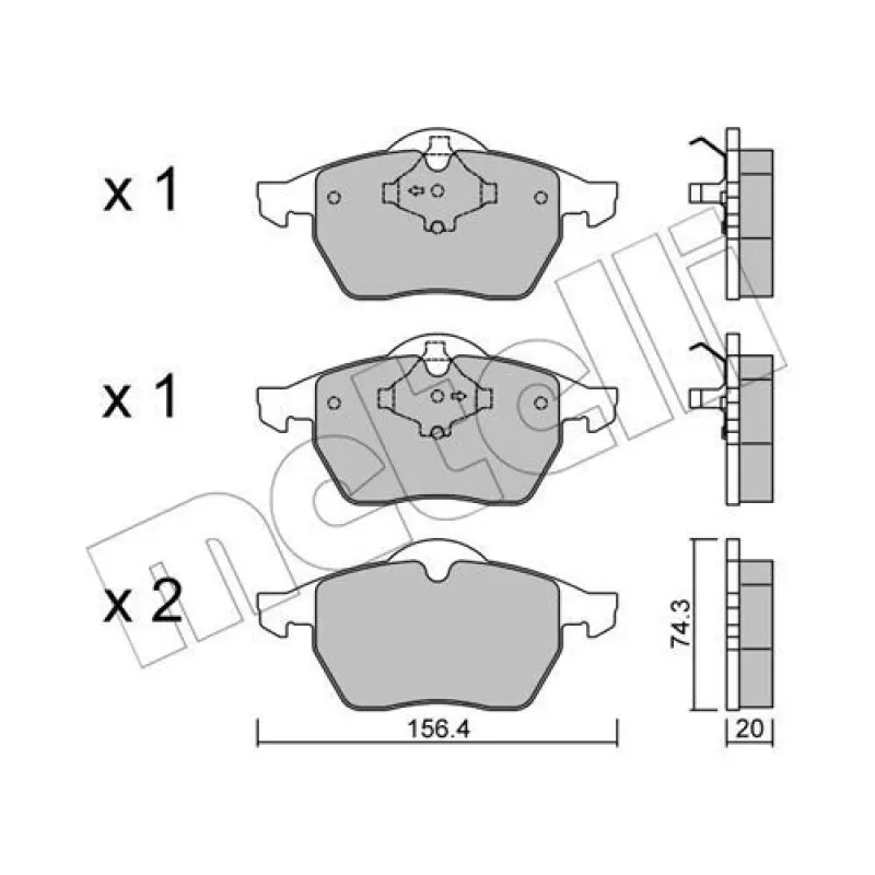 Колодки гальмівні передні METELLI 22-0181-1 для Audi A4 B5, VW Passat B5, 156.4x74.3x20 мм