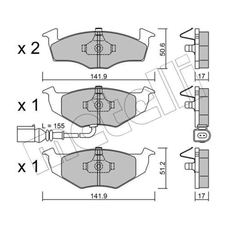 Колодки гальмівні передні METELLI 22-0206-3 для Skoda Fabia, VW Polo, Seat Ibiza (+датчик)