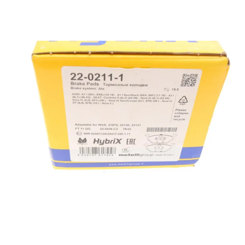 Колодки гальмівні передні METELLI 22-0211-1 для Audi A3, VW Golf, Seat Ibiza, Skoda Octavia