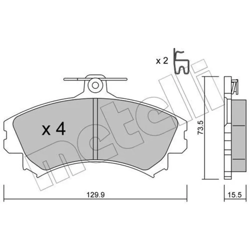 Колодки гальмівні передні METELLI 22-0216-0 для Mitsubishi Colt, Space Star, Volvo S40, 129.9x73.5 мм