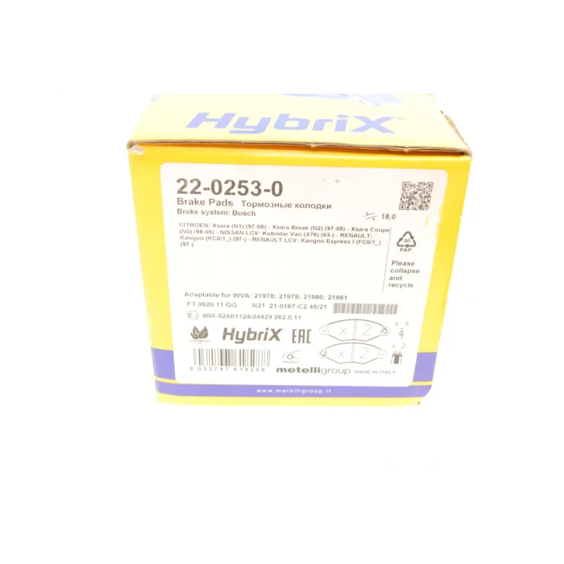 Колодки гальмівні передні METELLI 22-0253-0 для Citroen Xsara, Renault Kangoo, Nissan Kubistar