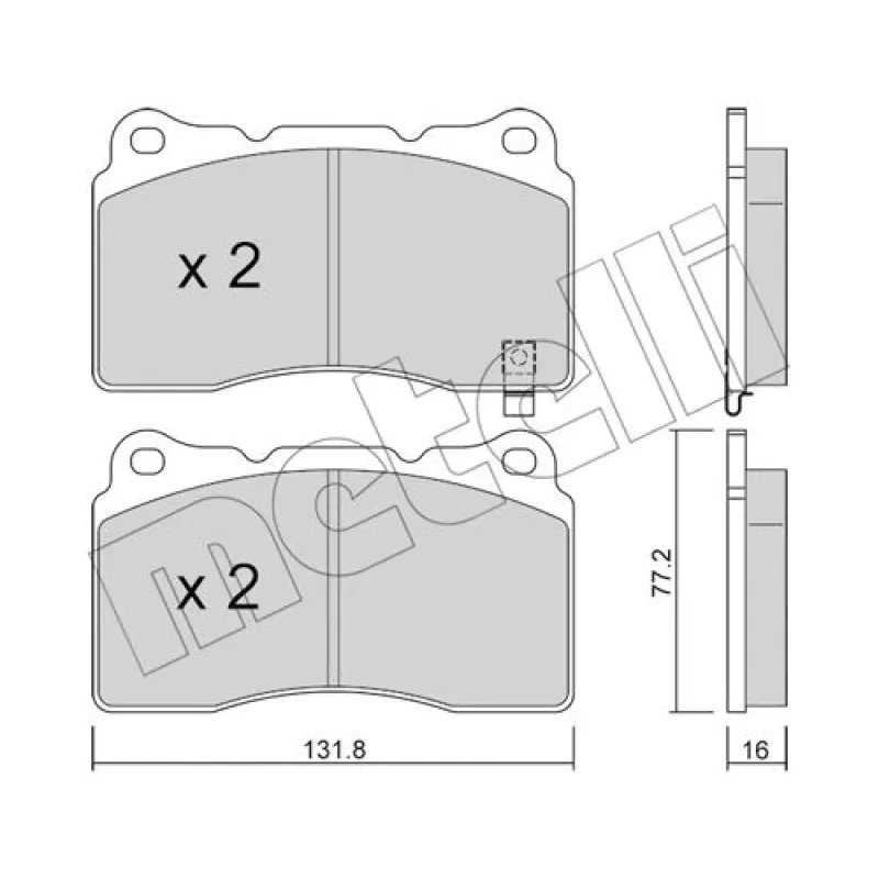 Колодки гальмівні передні METELLI 22-0288-5 для Opel Insignia, Astra J, Renault Megane, VW Golf VII, 131.8x77.2x16 мм