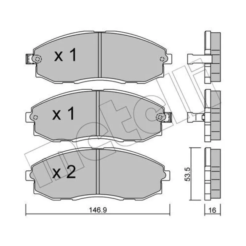 Колодки гальмівні передні METELLI 22-0297-0 для Hyundai H-1 1997-2007, 146.9x53.5x16 мм