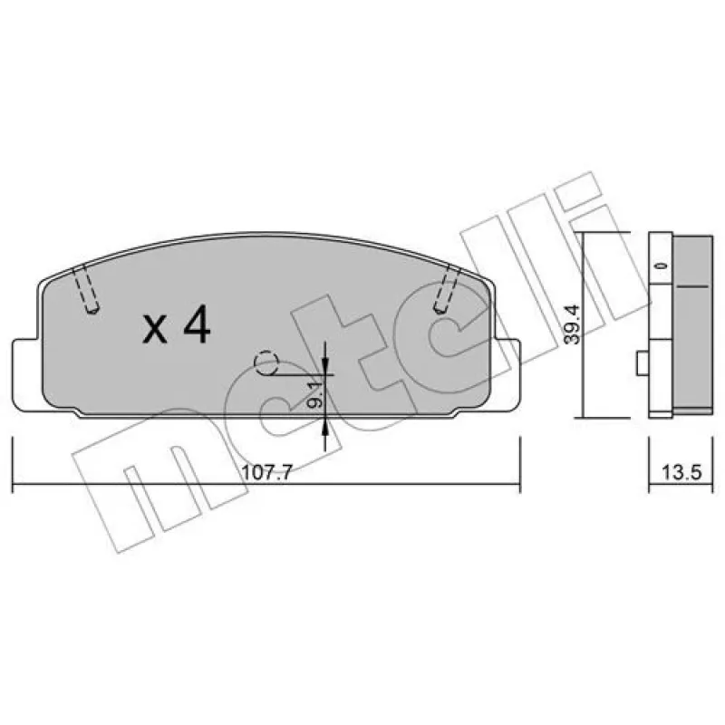 Колодки гальмівні задні METELLI 22-0302-1 для Mazda 6 (GG) 2002-2007, Mazda 323 (BJ) 1998-2004, 107.7x39.4x13.5 мм