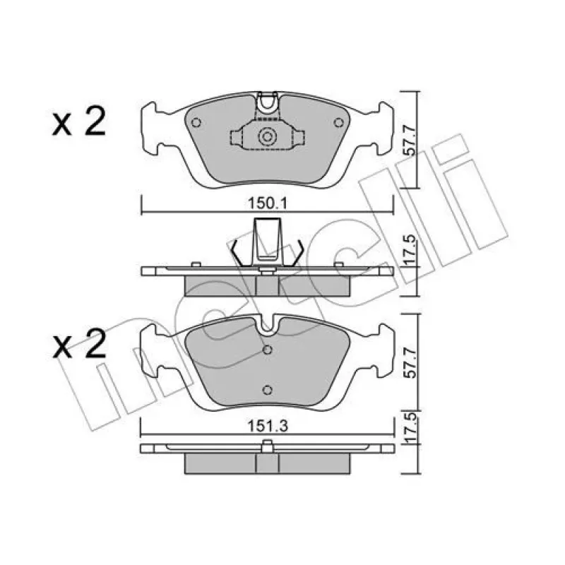 Колодки гальмівні передні METELLI 22-0312-0 для BMW 3 (E46) 1998-2005, 151.3x57.7 мм