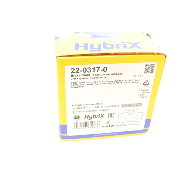 Колодки гальмівні задні METELLI 22-0317-0 для Ford Focus 1998-2004, Fiesta V 2005-2008, 87.2x42.4x15 мм