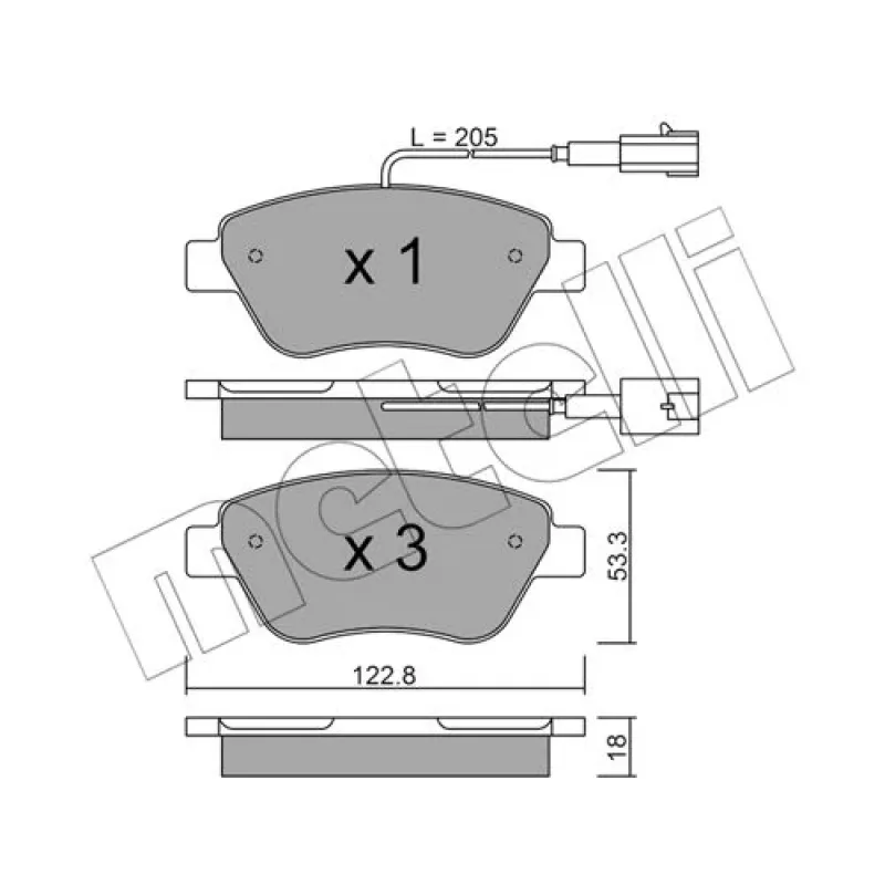 Колодки гальмівні передні METELLI 22-0321-0 для Citroen Nemo, Fiat 500, Punto (+датчики)