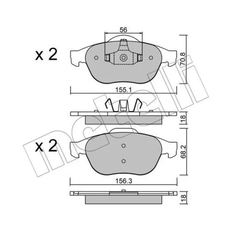 Колодки гальмівні передні METELLI 22-0336-1 для Renault Laguna II, Espace IV, Vel Satis 2001-2007, 156.3x68.2 мм