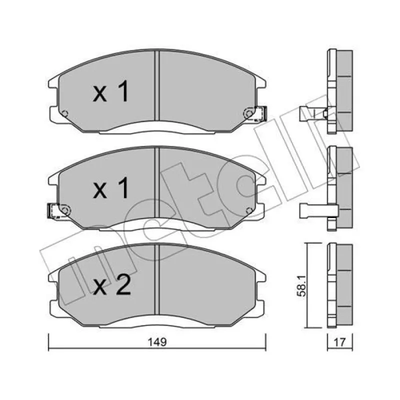 Колодки гальмівні передні METELLI 22-0364-0 для Hyundai Santa Fe, Trajet, SsangYong Actyon, Kyron, Rexton 149x58.1x17 мм