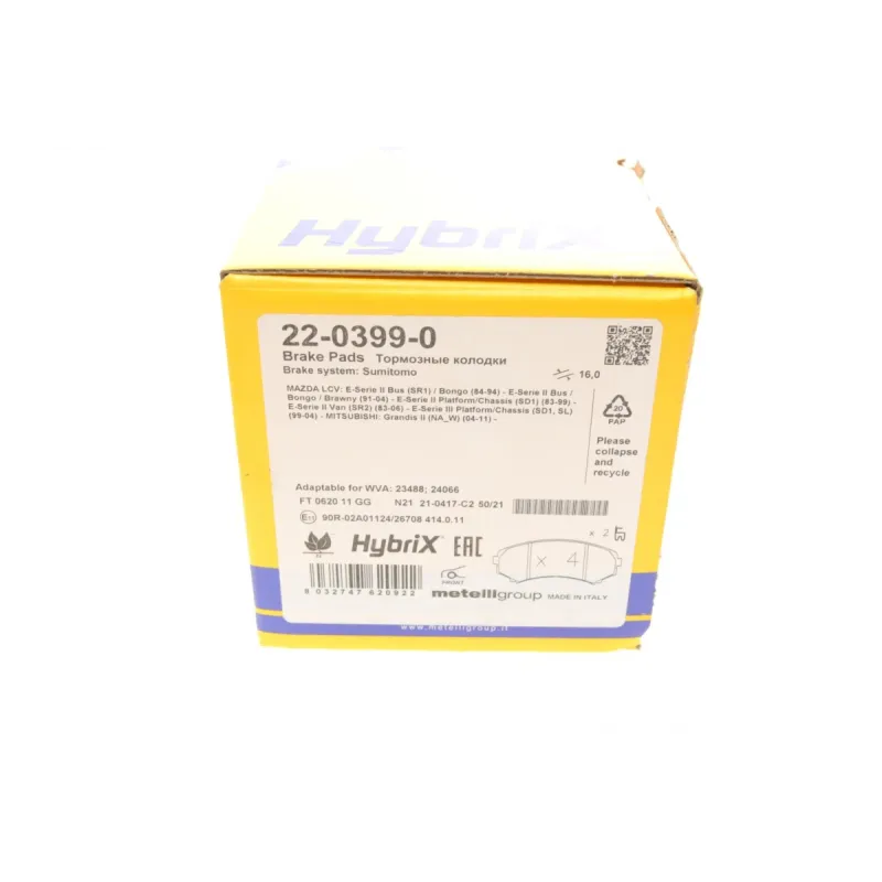 Колодки гальмівні передні METELLI 22-0399-0 для Mitsubishi Grandis, Pajero II-IV, Mazda E2000/2200