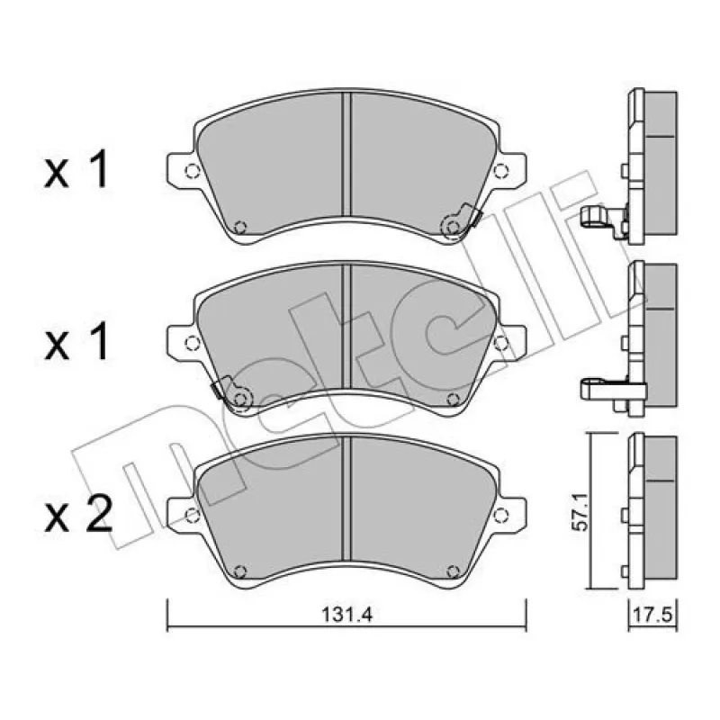 Колодки гальмівні передні METELLI 22-0446-0 для Toyota Corolla Altis 2001-2007, 57.1x17.5x131.4 мм