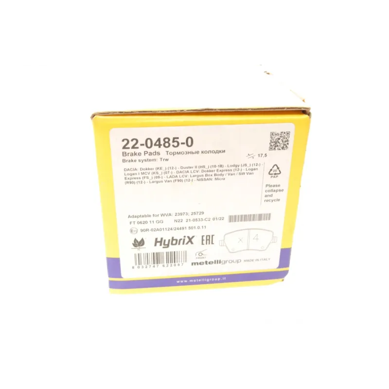 Колодки гальмівні передні METELLI 22-0485-0 для Renault Dokker, Duster, Clio