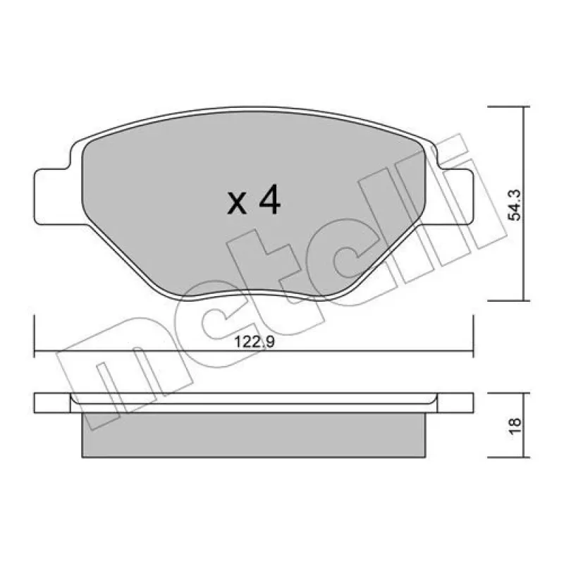 Колодки гальмівні передні METELLI 22-0543-0 для Renault Megane II 2003-, 122.9x54.3 мм