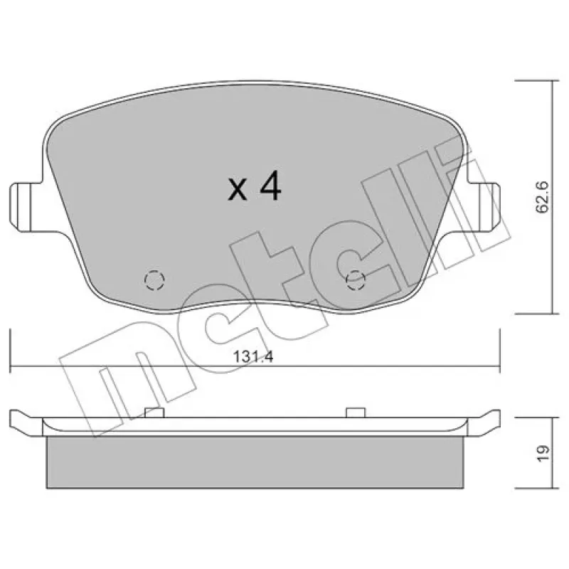 Колодки гальмівні передні METELLI 22-0547-0 для Seat Ibiza IV, VW Polo 9N, Skoda Fabia 131.4x62.6x19 мм
