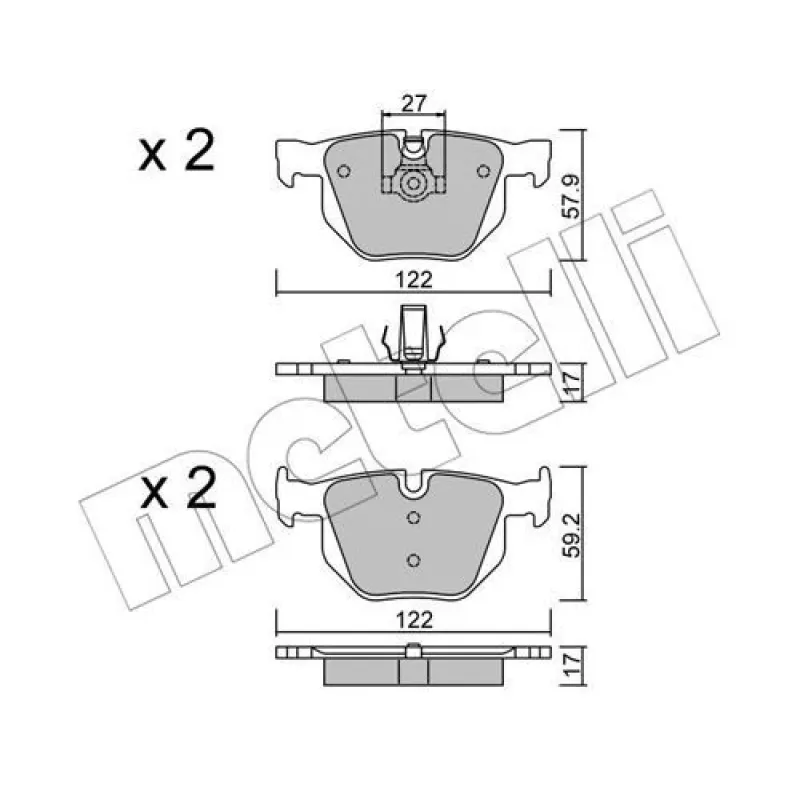 Колодки гальмівні задні METELLI 22-0644-0 для BMW 5 (E60/E61) 2003-2010, 122x59.2 мм