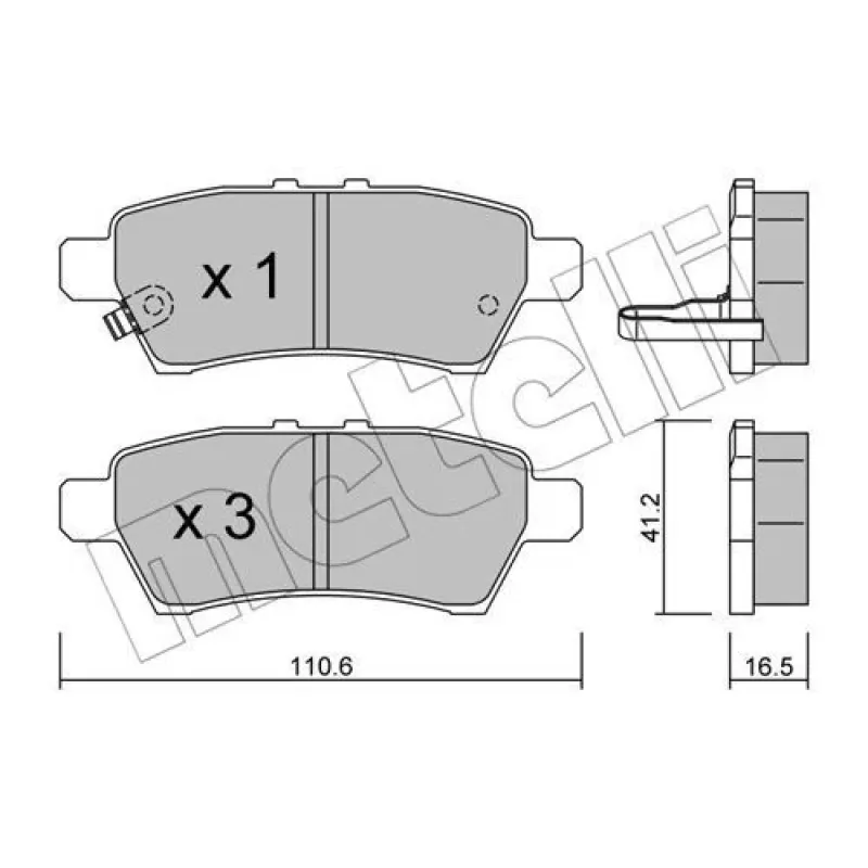 Колодки гальмівні задні METELLI 22-0744-0 для Nissan Pathfinder III R51 2005-2010, 110.6x41.2x16.5 мм