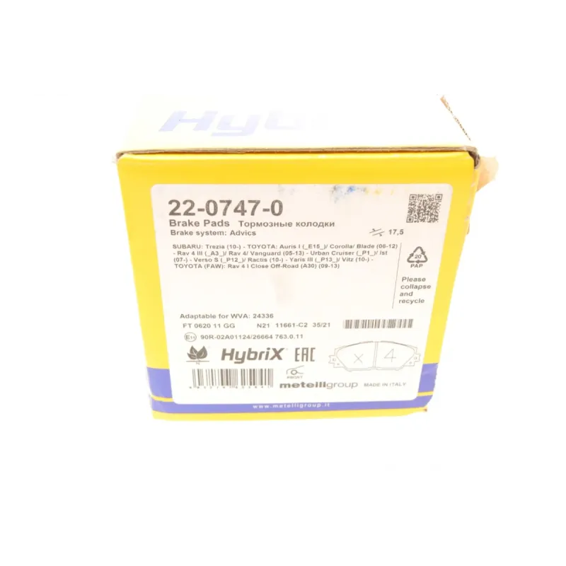 Колодки гальмівні передні METELLI 22-0747-0 для Toyota Corolla/Auris/Rav4 III, 139x55.9x17.5 мм