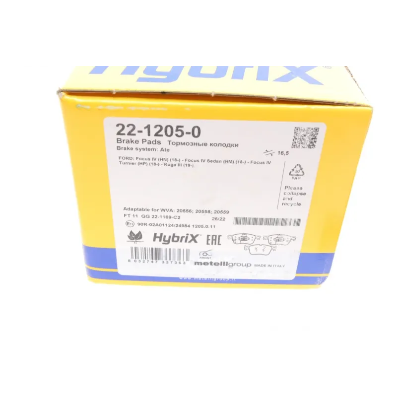 Колодки гальмівні передні METELLI 22-1205-0 для Ford Focus IV, Kuga III 2018- 155.1x64.2x16.5 мм