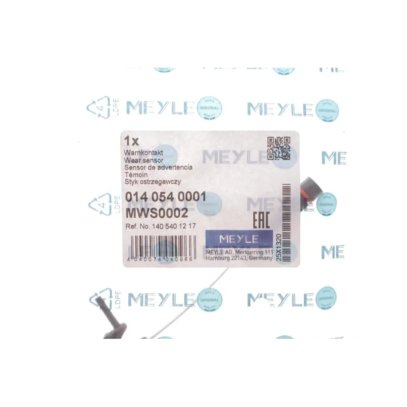 Датчик зносу гальмівних колодок передній MEYLE 014 054 0001 для Mercedes-Benz 190 W201, C-Class W202