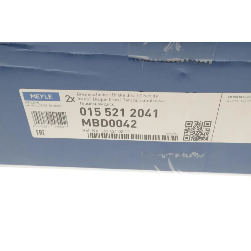 Диск гальмівний передній MEYLE 015 521 2041 для Mercedes-Benz M-Class W163 1998-2005 (303x26 мм)