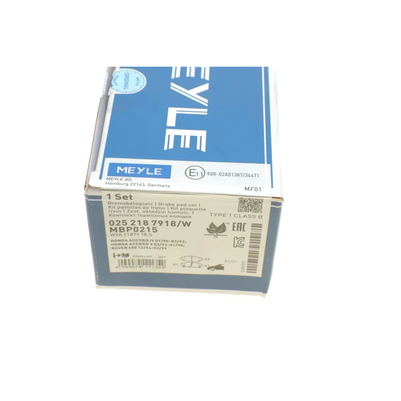 Колодки гальмівні передні MEYLE 025 218 7918/W для Honda Accord, Prelude, Rover 600