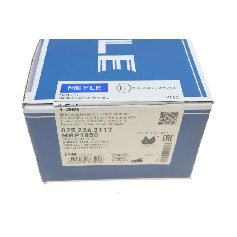 Колодки гальмівні передні MEYLE 025 226 3117 для Audi A1, Seat Leon, VW Polo