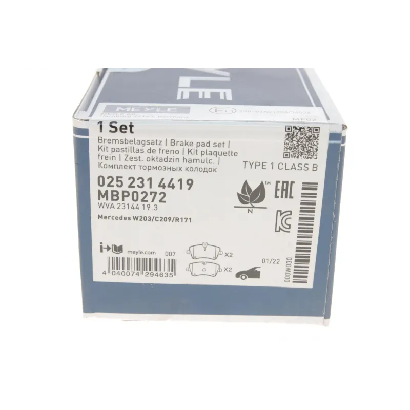 Колодки гальмівні передні MEYLE 025 231 4419 для Mercedes-Benz C-Class W203/CL203/S203 2000-2011, 131.1x70x19.3 мм