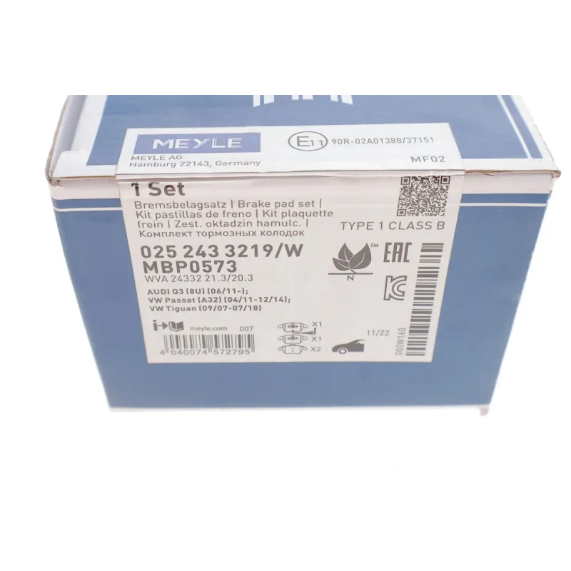 Колодки гальмівні передні MEYLE 025 243 3219/W для VW Tiguan, Sharan, Audi Q3, SEAT Alhambra