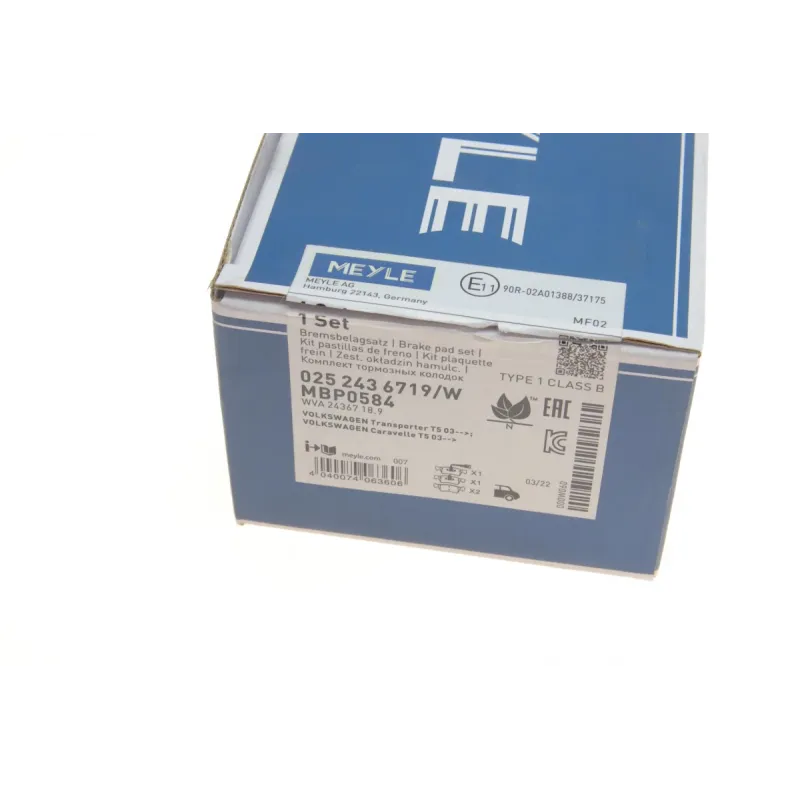 Колодки гальмівні задні MEYLE 025 243 6719/W для Volkswagen T5 2003-2009, 19.1 мм