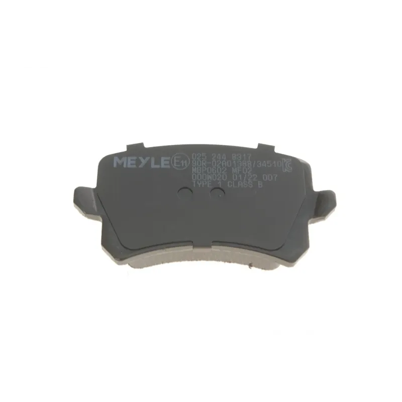 Колодки гальмівні задні MEYLE 025 244 8317 для Audi A6 C6, VW CC, Seat Alhambra, з протискрипною пластиною, 105.5x56.3x17.2 мм