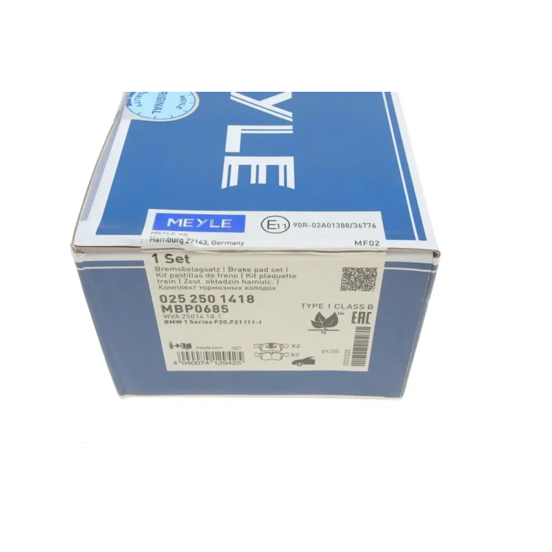 Колодки гальмівні передні MEYLE 025 250 1418 для BMW 1 (F20/F21), 2 (F22/F87), 3 (F30/F80) 155.7x57.9 мм
